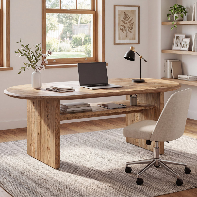 63-inch Large Oval Solid Wood Desk