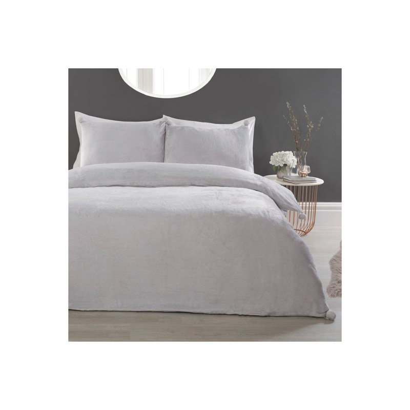 Susie Polyester Solid Colour Duvet Cover Set with Pillowcases Included, Silver, Double - 2 Standard Pillowcases
