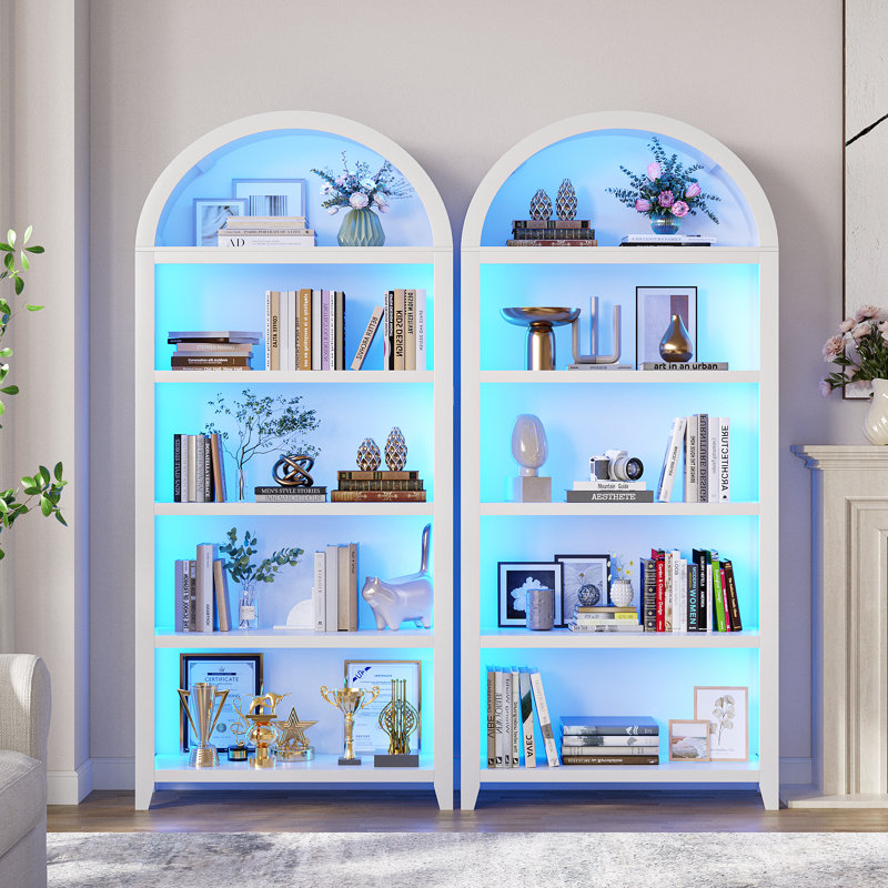 29.5" Wide - 5-Shelf Arched Storage Cabinet With Tri-Color Sensor Light (Set Of 2), White