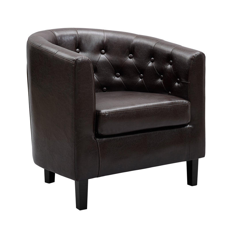 Cecelie Upholstered Barrel Chair, Tufted Faux Leather Barrel Chair, Stylish Upholstered Accent Chair for Living Room
