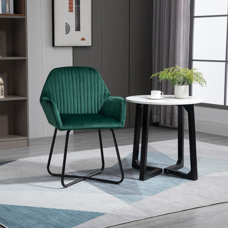 Modern Arm Chair Upholstered Accent Chair With Metal Base For Living Room, Green, Black