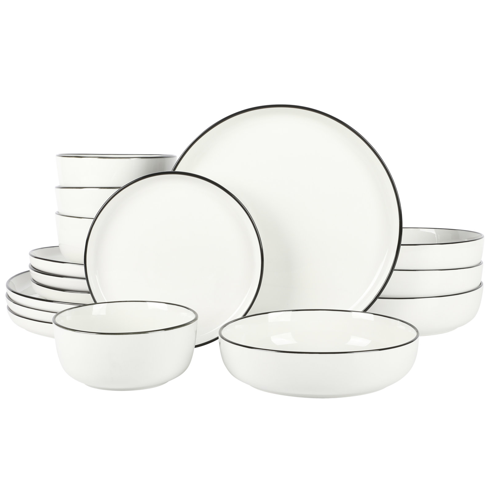 Gibson Home Oslo 16 Piece Dinnerware Set, White/Black Rim