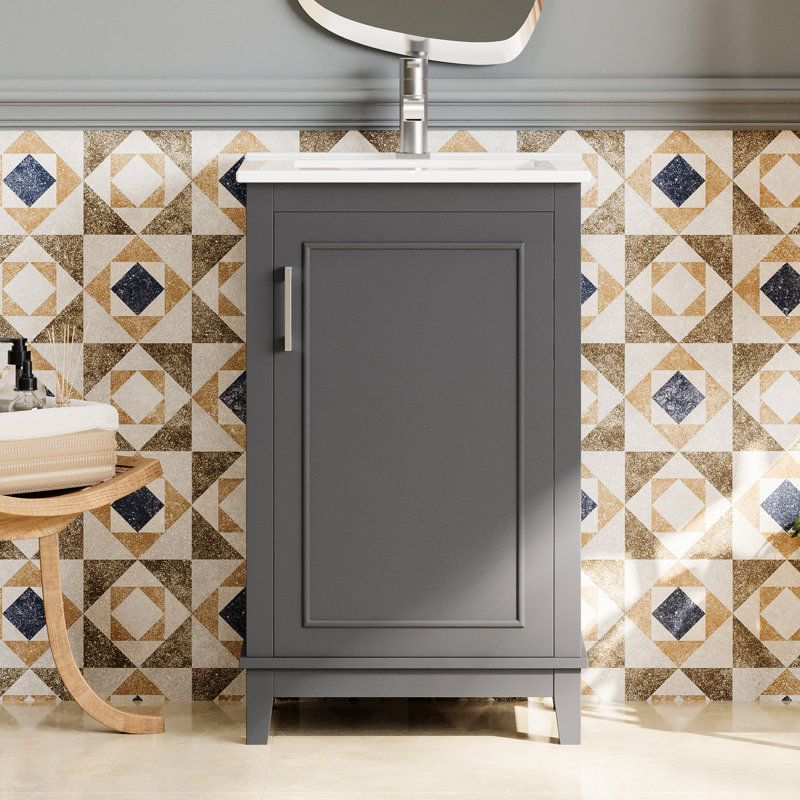 Petit meuble-lavabo moderne avec lavabo en céramique - Armoire pratique de 20 po de qualité, peu encombrante, finition élégante
