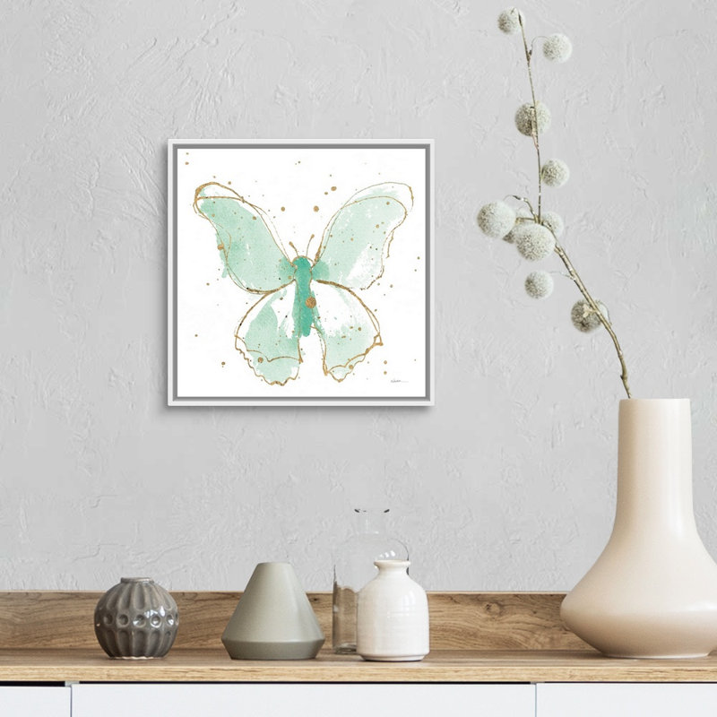 «Gilded Butterflies II Mint» par Novak Shirley - reproduction d'art sur toile, H 14 po x l 14 po x P 2 po