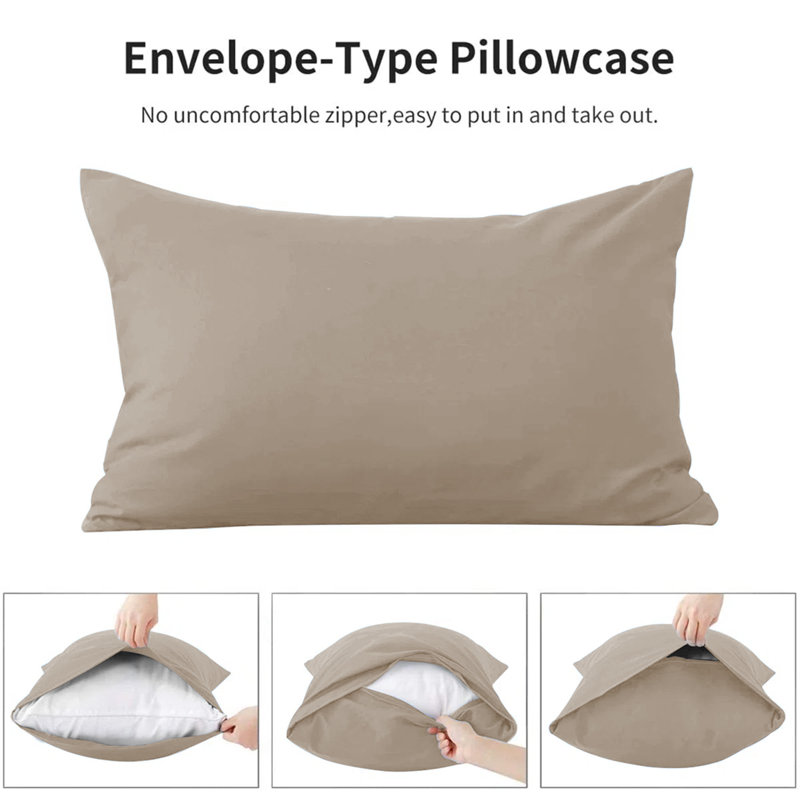 Edyson Microfiber Solid Colour Duvet Cover Set with Pillowcases, Super King - 2 Standard Pillowcases, Beige