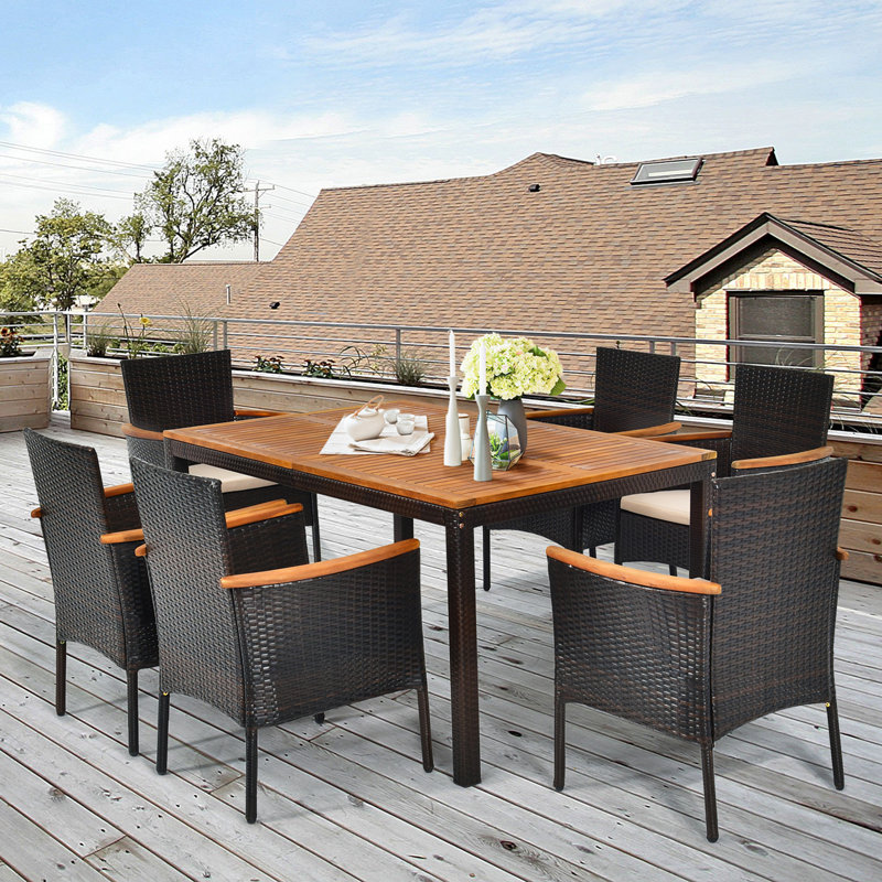 Ensemble de salle à manger rectangulaire pour 6 personnes 59 "avec coussins et trou pour parasol Chaley