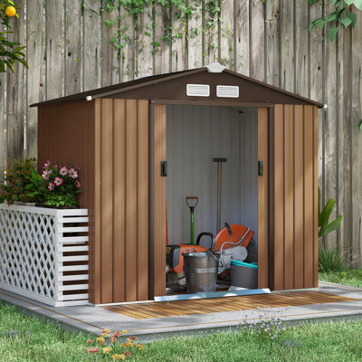 7 × 4 Ft Metal Garden Shed With Lockable Door, Vents & Base Frame, Outdoor Tool Storage