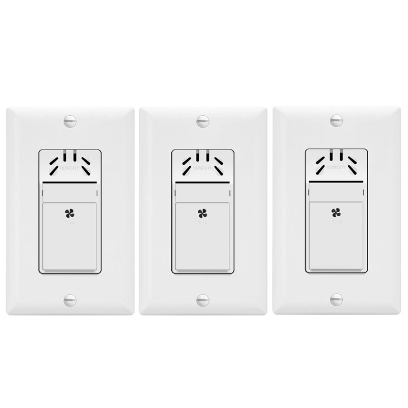 Interrupteur à capteur d'humidité TopGreener pour ventilateur, commande de ventilateur de salle de bain - blanc, avec plaque murale (paquet de 3)