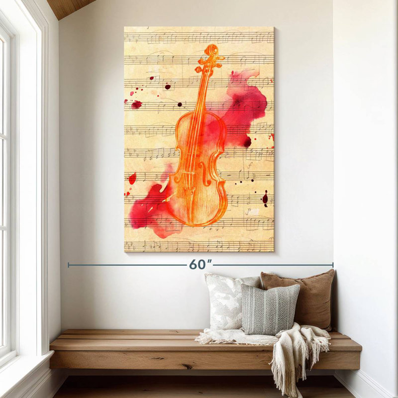 Abarca, violon doré sur feuille de musique, H 51 po x l 34 po