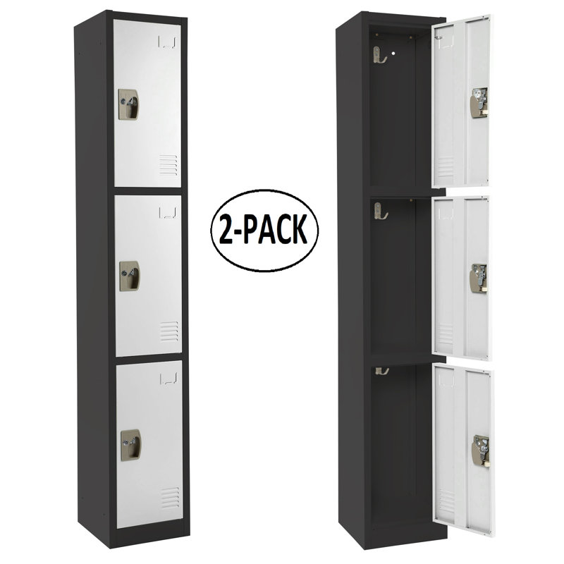 Casier 3 portes 72 po x 12 po x 12 po en acier à 3 portes avec serrure à clé - Rangement pour employés, étudiants, salle de sport, lieu de travail - Comprend des crochets, une ventilation et un porte-carte - Assemblage facile