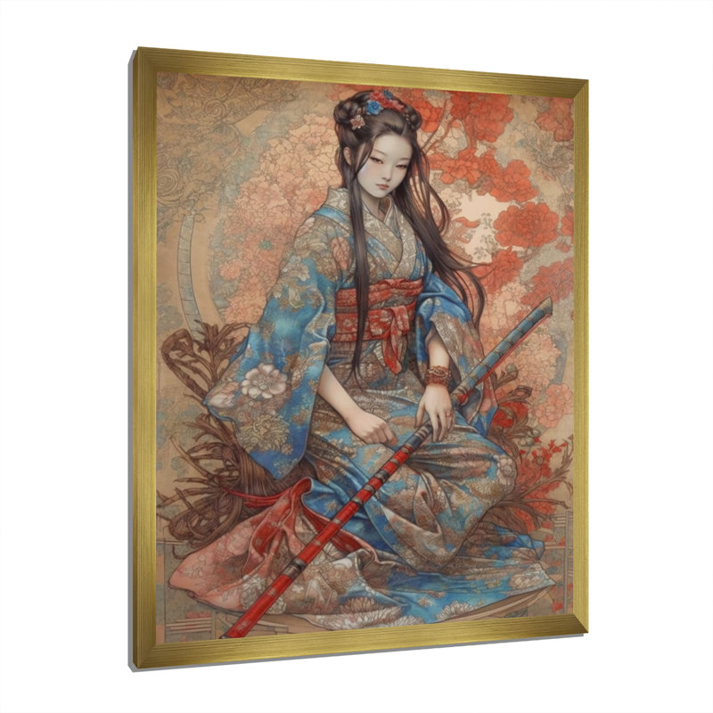 «Fierce Samurai Girl II», impression sur toile, H 20 po x l 12 po x P 1 po, Encadrement doré
