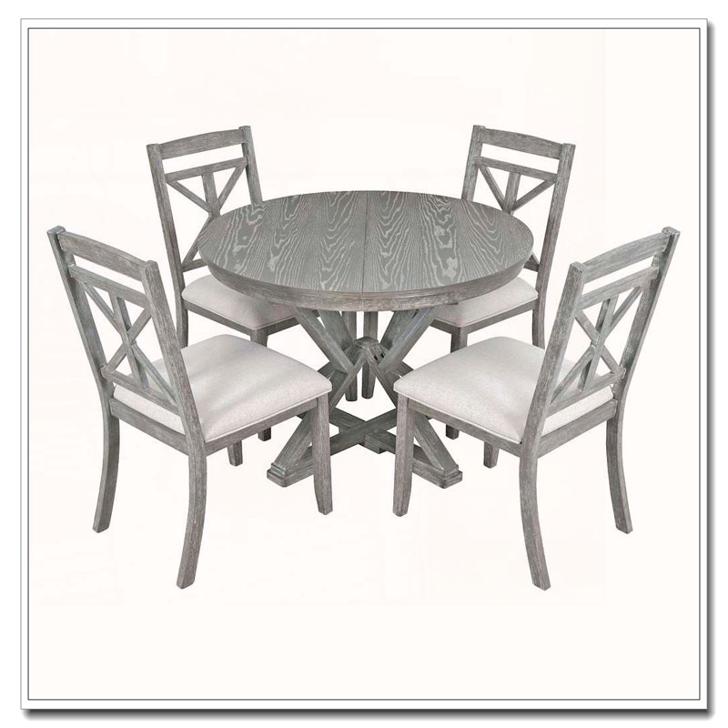 Ensemble de salle à manger extensible 5 pièces avec supports triangulaires (gris), Gris, Gris, Gris
