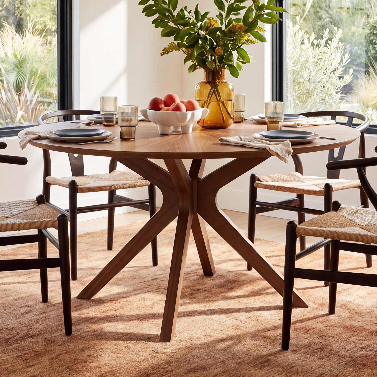 Nestor Round Dining Table, 30" H x 59" L x 59" W, Walnut