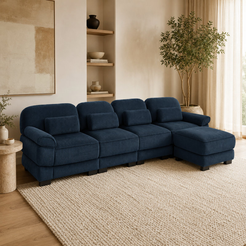 Canapé modulaire surdimensionné en L avec repose-pieds Burwell Cloud Couch, Bleu