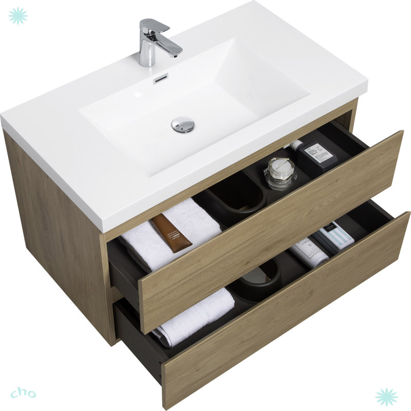 36" Floating Bathroom Vanity With Sink, Oak