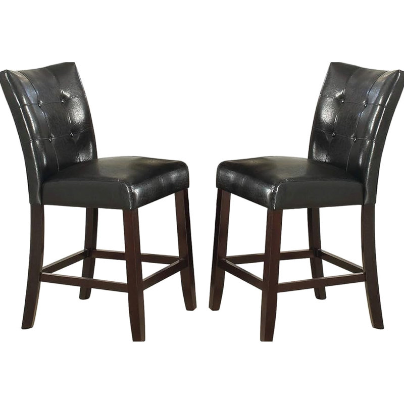 Chaise de salle à manger à hauteur de comptoir 2 pièces, similicuir noir, assise coussinée, structure en bois, chaises de style moderne avec