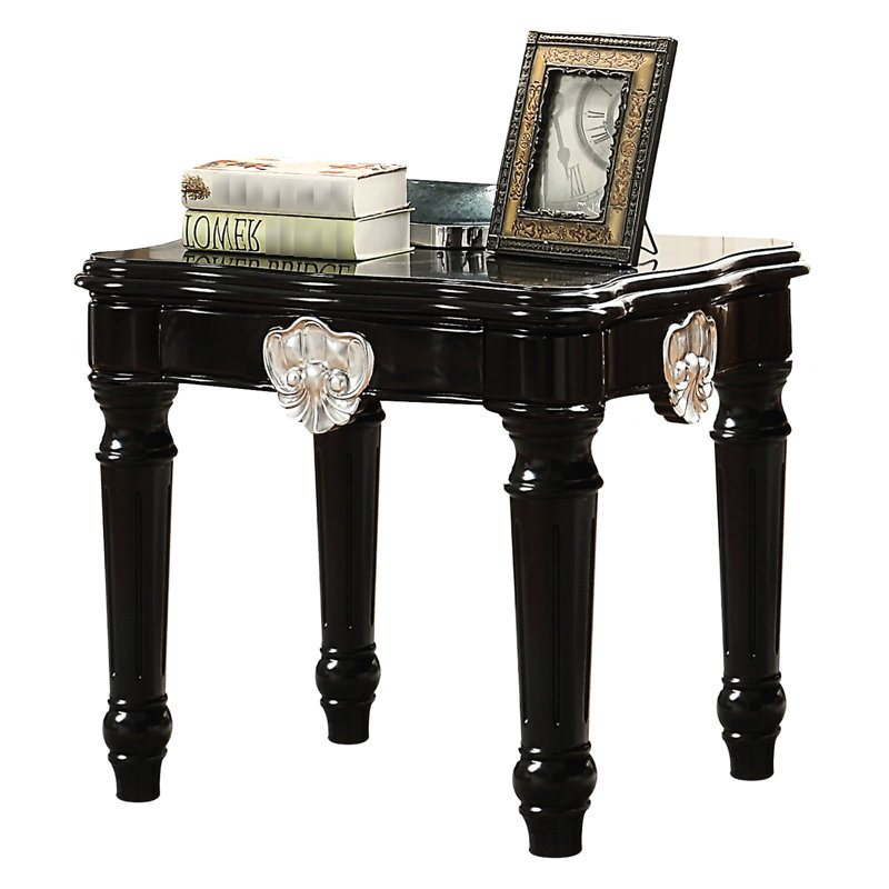 Table de salon rectangulaire noire avec pieds en bois et bois de peuplier classique
