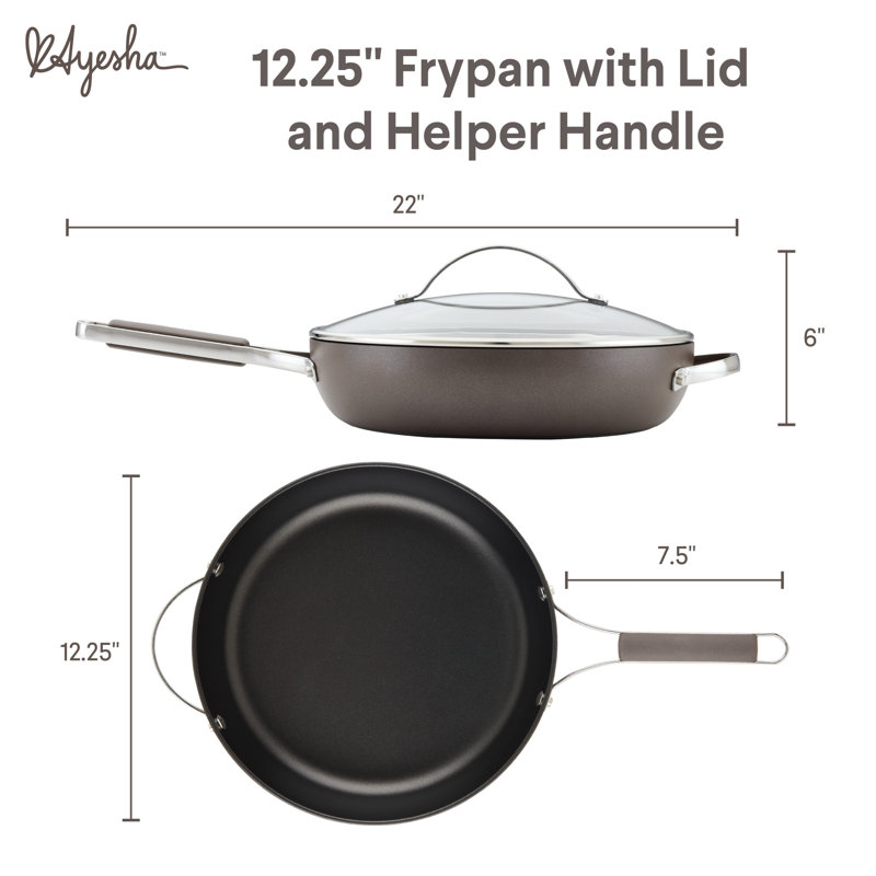Ayesha Curry Professional Hard Anodized Collection Nonstick Deep Frying Pan with Lid and Helper Handle, 12.25-Inch, Charcoal
