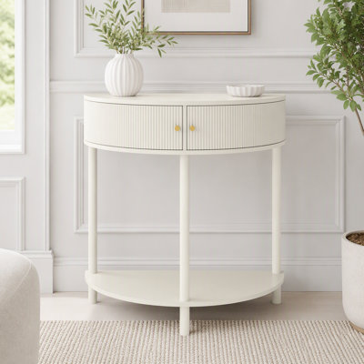 Console Table Half Moon Design End Table With 2 Storage Drawers And Bottom Shelf For Living Room, Bedroom, Study, Hallway