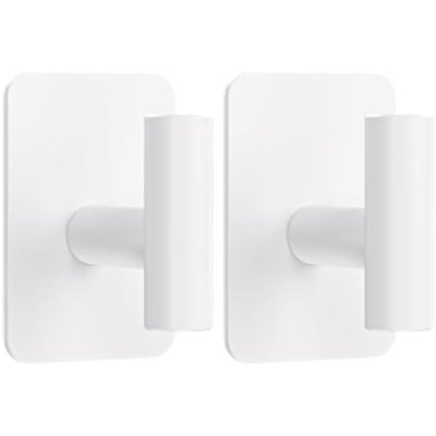 Heavy Duty Adhesive Hooks - 26lb Max, Sticky Wall Hooks Waterproof Stainless Steel for Hanging Towel, Coat, Robe, Towel Hooks Stick on Bathroom, Kitchen, Shower, Door (White, 2 Pack)
