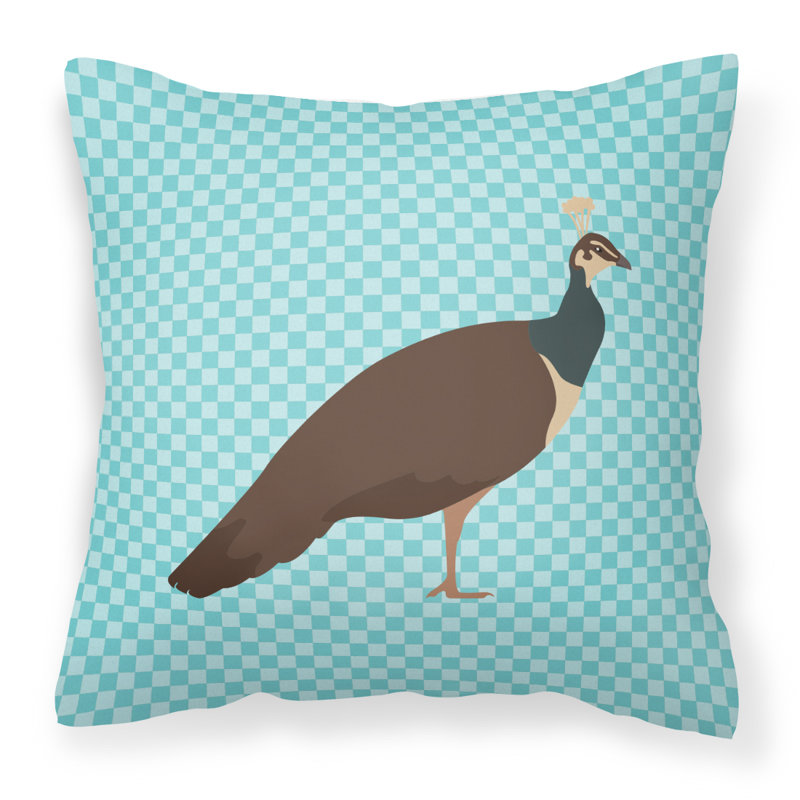 Coussin décoratif extérieur peahen paon check, 18 po x 18 po, Bleu