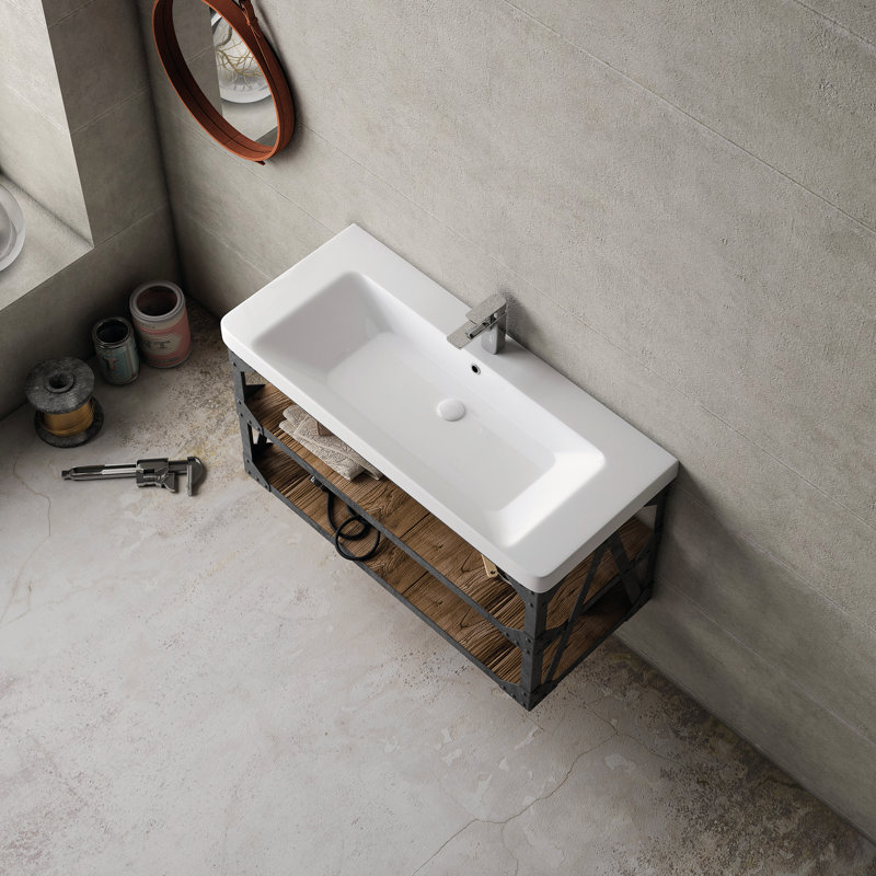 WS Bath Collections Luxury 18.1'' White Ceramic Rectangular Bathroom Sink with Overflow, Single Faucet Hole, Glossy White