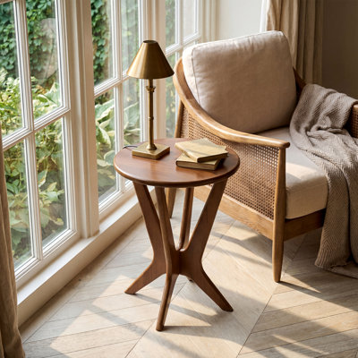 Vintage Solid Wood Round End Table, 19.69" Side Table with Smooth Glossy Finish  For Living Room,