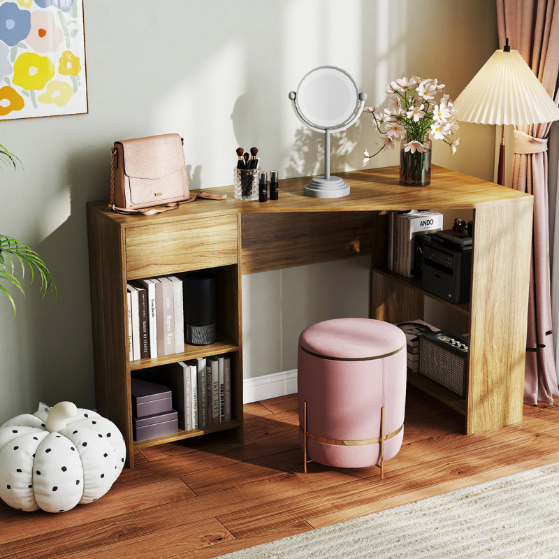L-Shaped Computer Desk Compact Corner Executive Desk W/Storage-White, Natural
