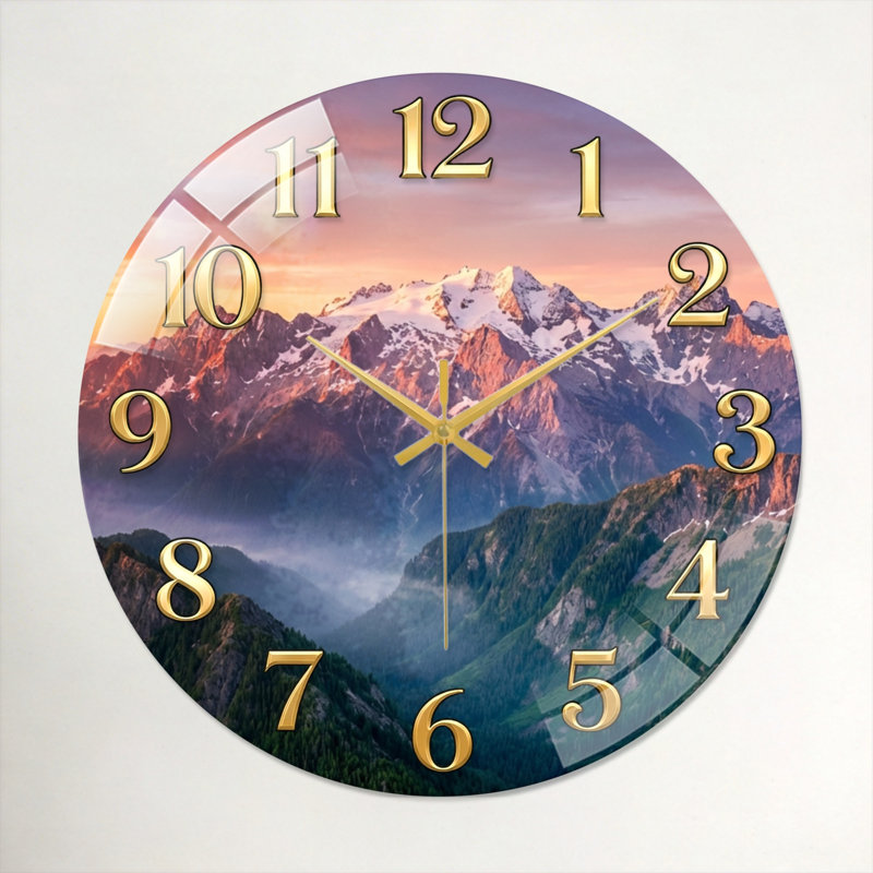 Horloge murale en verre Mountain, 60 x 60 cm (23,6 x 23,6 pouces)