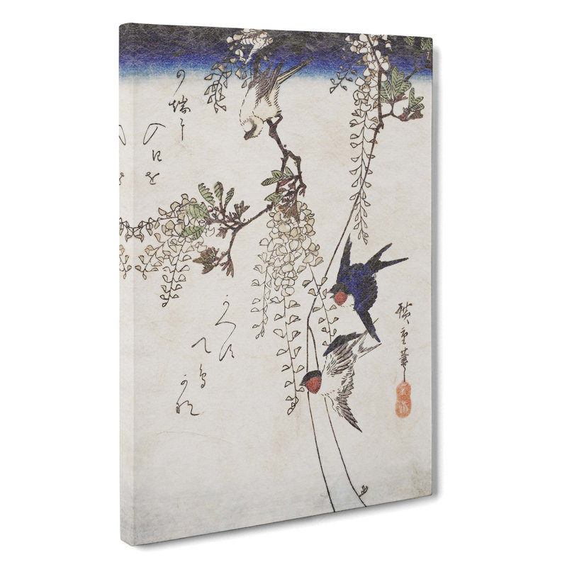 Swallows On A Wisteria Branch by Utagawa Hiroshige - Wrapped Canvas Painting, 50cm H x 35cm W x 3cm D