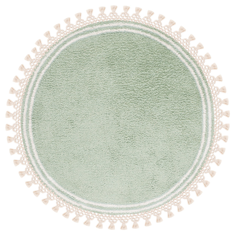 Tapis bleu sarcelle / ivoire en coton tissé à plat Lajoie, Rond 8 pi
