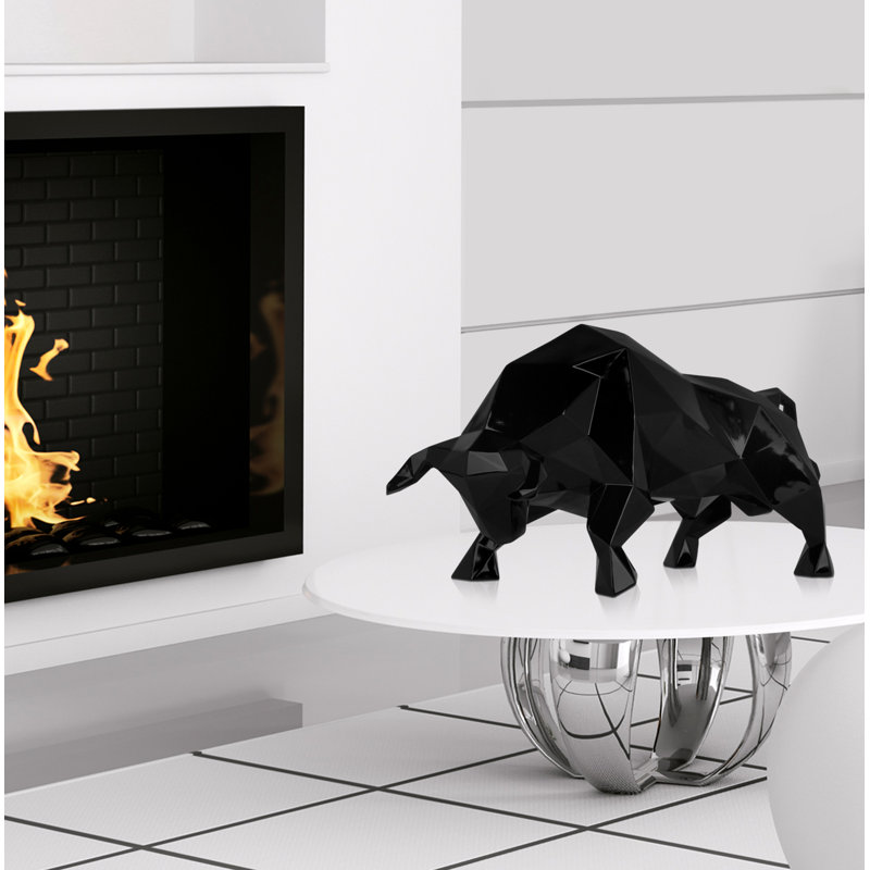 Low Poly Bull Resin Statue, Black