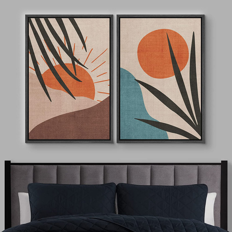 IDÉE4WALL, reproduction d'art sur toile encadrée, ensemble de fleurs de Mid-Century pastel Rising Sun, Noir