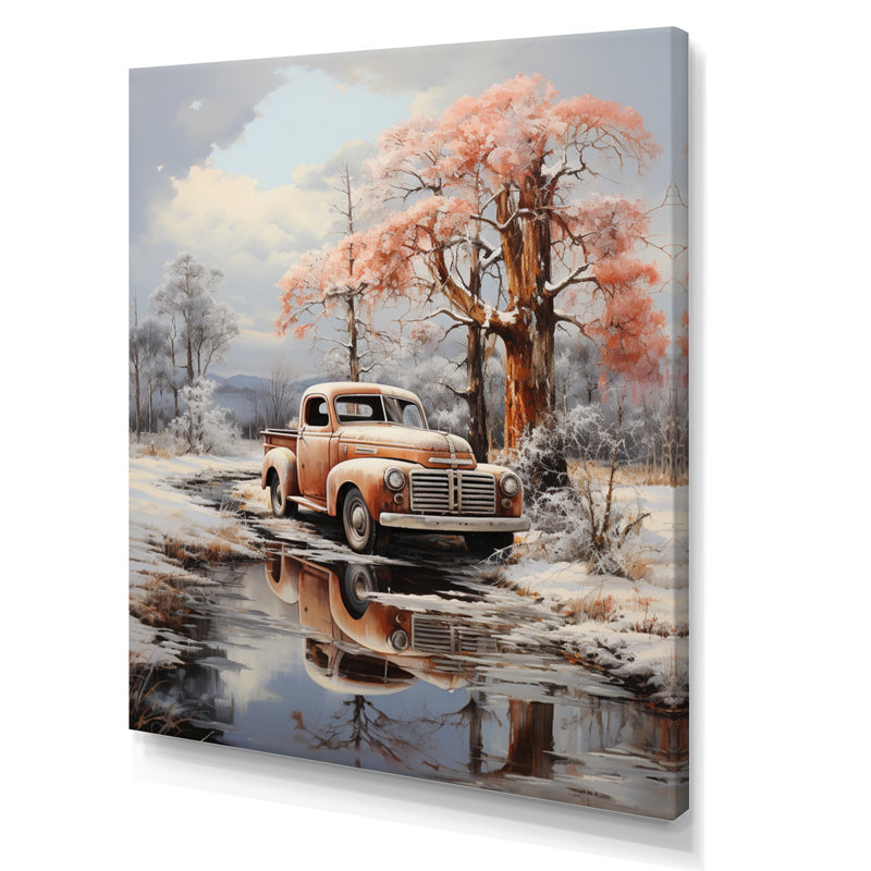 «Lamlam Coral Pickup Truck Frozen Wilderness» - impression, H 32 po x l 24 po x P 1 po, Toile tendue