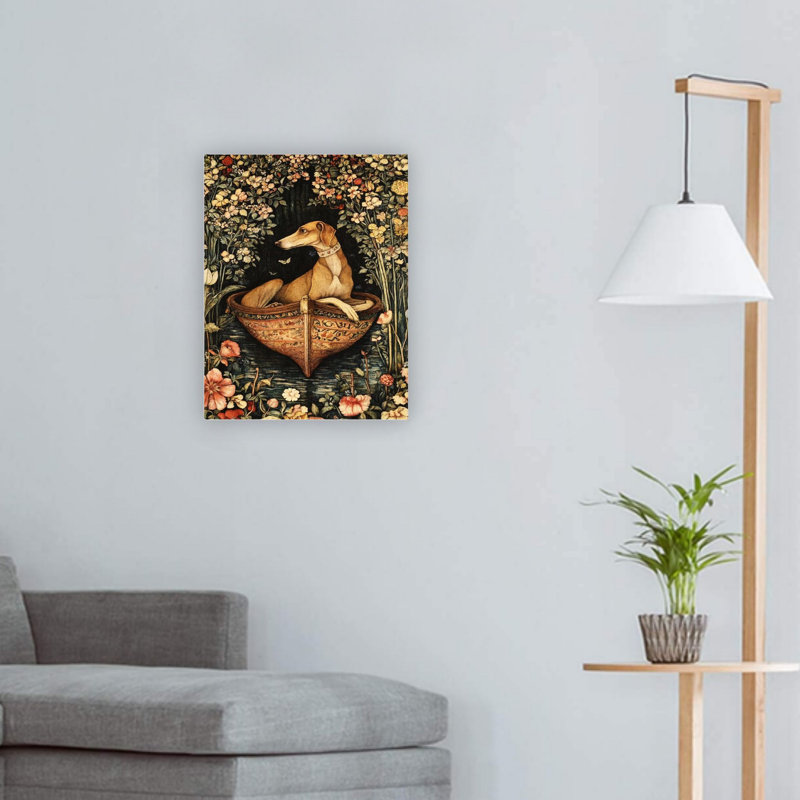 Brun, forêt, chien, bateau, bateau, art mural, décoration intérieure 24 x 18 po
