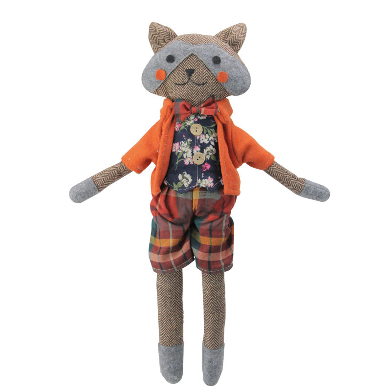 Peluche renard brun et orange à chevrons de 17 po