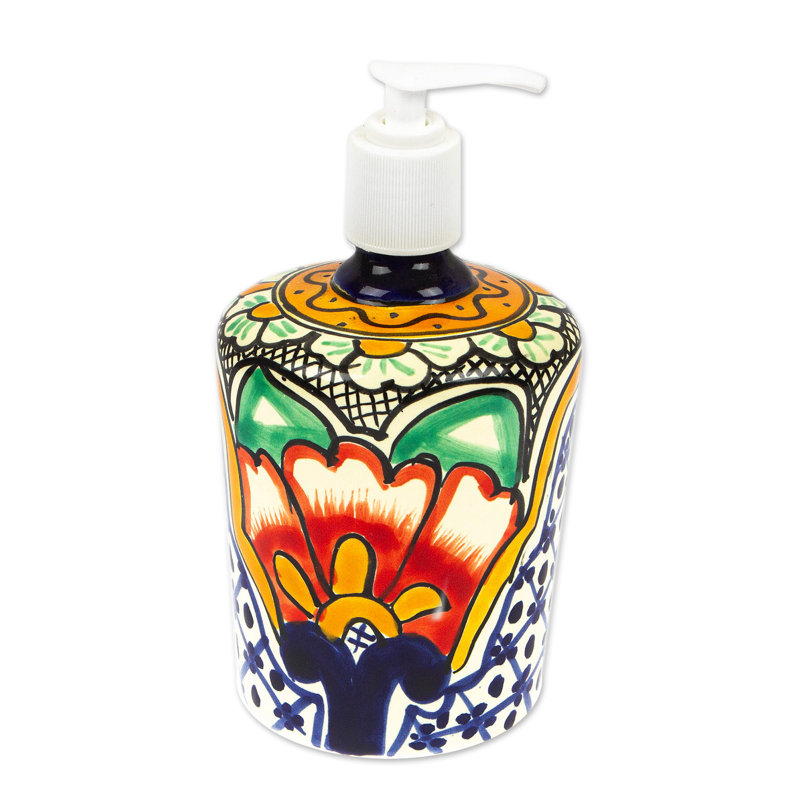  Handmade Puebla Blooms Ceramic Soap Dispenser