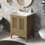 Meuble-lavabo 24 po avec lavabo en céramique, meuble de rangement en rotin avec deux portes et un tiroir, cadre solide, meuble-lavabo
