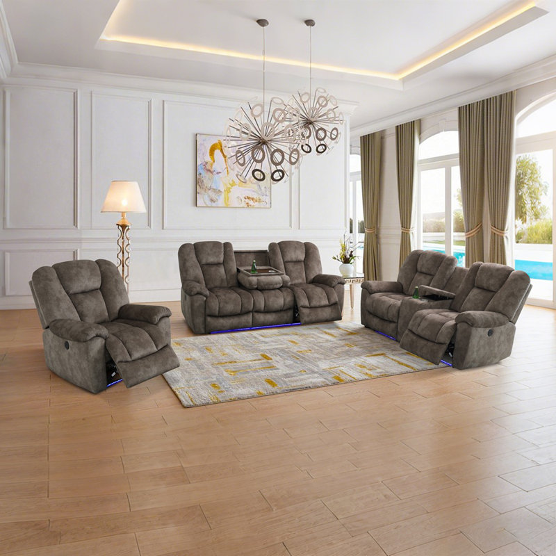 The Caoti - Canapé, causeuse et fauteuil inclinables en microfibre brun de qualité supérieure, 3, Marron foncé