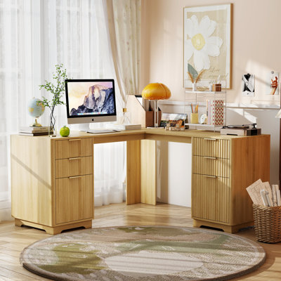 Bureau 59 po en L 59,8 po avec 6 tiroirs de rangement encastrés en bois