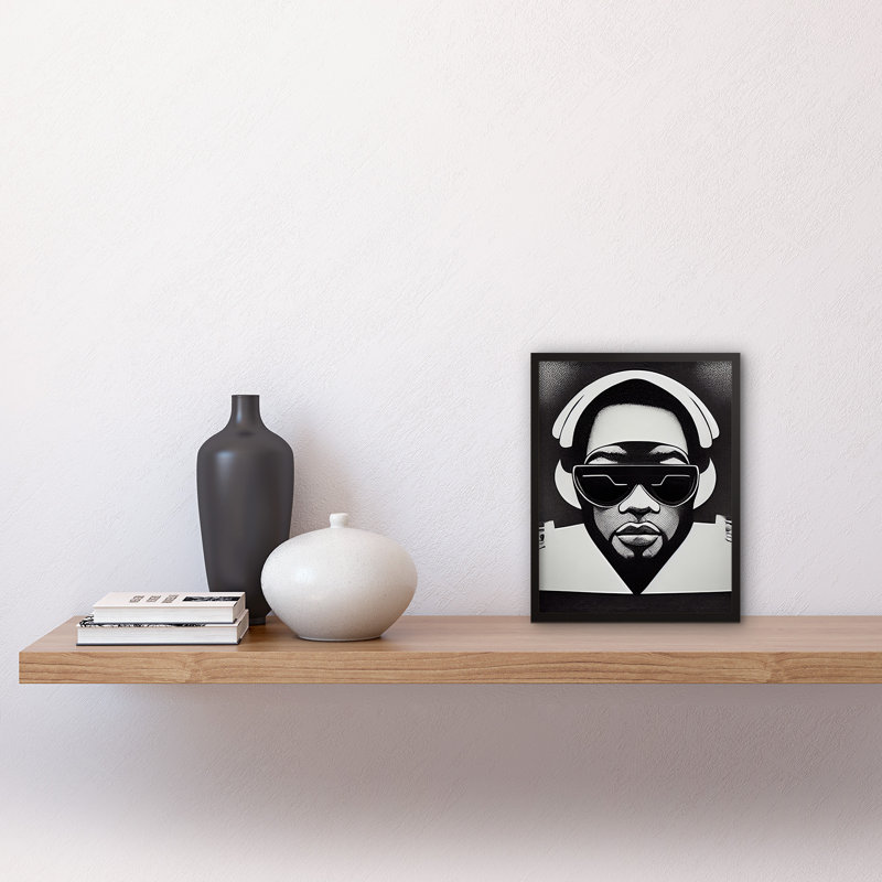 Hip Hop Black Artist Music DJ Monochrome - Single Picture Frame Print, 25.9cm H x 20.6cm W x 1.5cm D