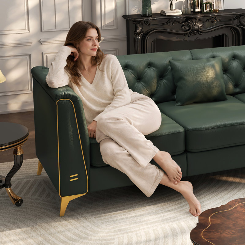 Canapé modulaire moderne en similicuir 5 pièces avec capitonnage à boutons fait à la main, avec coussins et repose-pieds