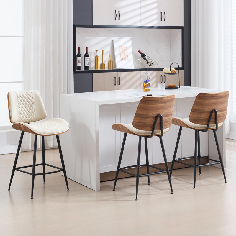  Tabouret de comptoir 26 po en similicuir moderne avec dossier pour îlot de cuisine, bar personnel et café, Beige, 3
