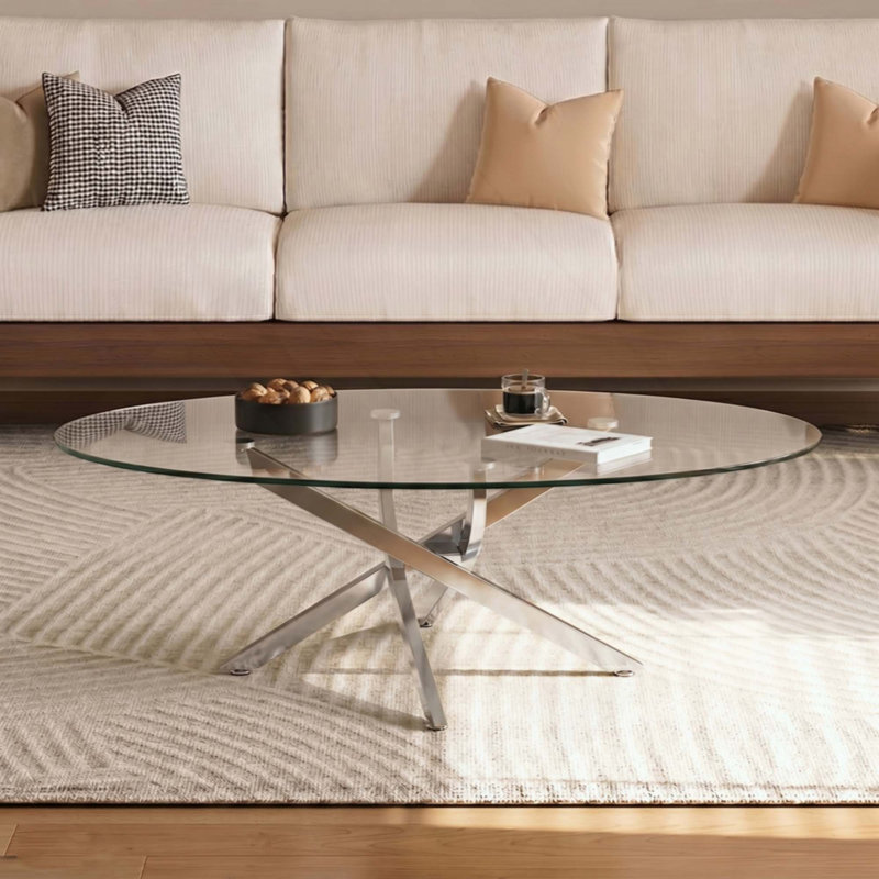 Table basse OVAL, table d'appoint en verre avec pieds 39,37 po, table à thé moderne pour le salon