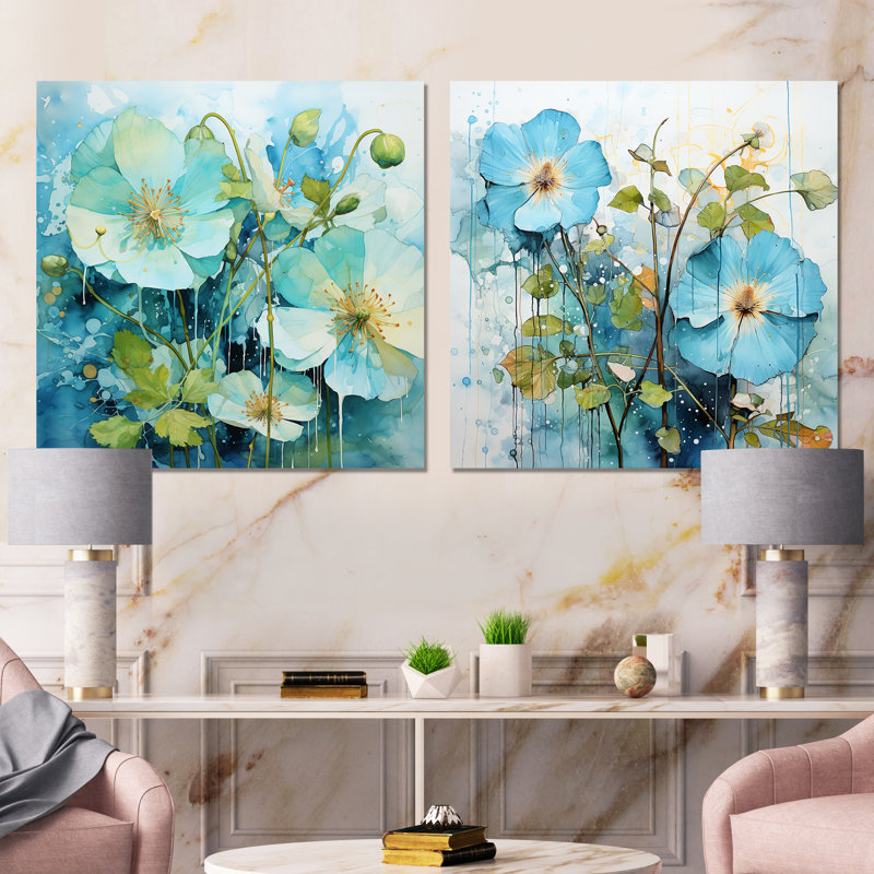 «Blue Morning Glory Spring Awakening I - Morning Glory», impression murale en métal, ensemble carré de 2, H 29 po x l 58 po