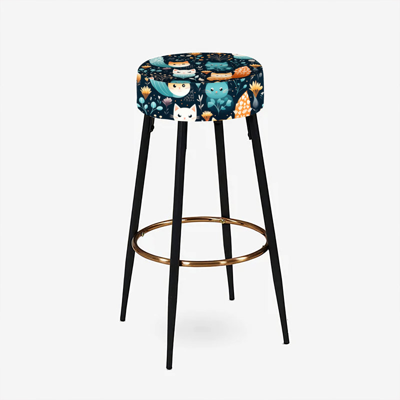 Elodea - Ensemble de 2 tabourets de bar à imprimé, Charmants ratons laveurs et imprimé floral