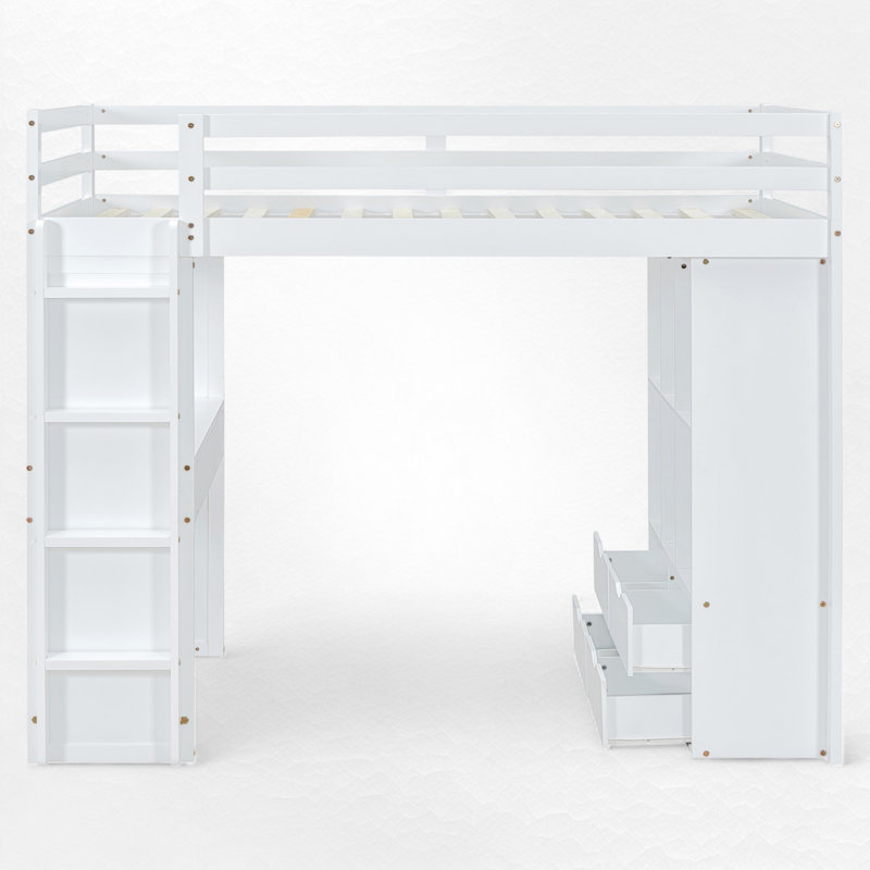 Lit mezzanine avec bureau intégré et rangement, Blanc, Double
