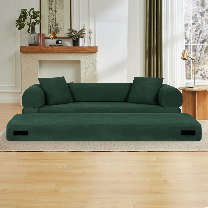 Canapé-lit futon de 80 po pour grand lit, canapé-lit pliable sans os avec 2 coussins - aucun assemblage requis, Green