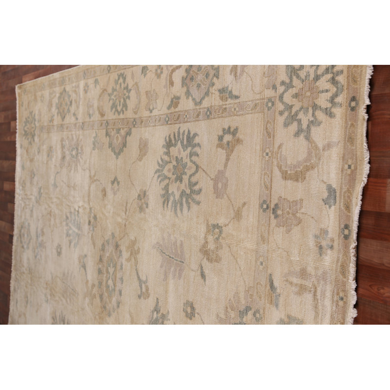Antique Weave Oushak Wool Oriental Area Rug in Ivory, Rectangle 14' x 18'