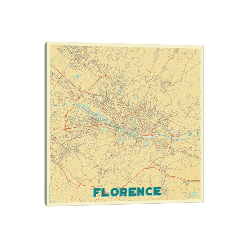 Florence Retro Urban Blueprint Map 1 Piece Wrapped Canvas Wall Art, 45.72 cm H x 45.72 cm W x 3.175 cm D